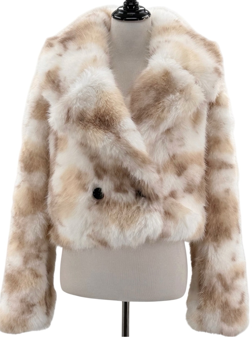 Avec Les Filles Faux Fur Jacket M Cream Tan Cropped Double Breasted Soft Luxe